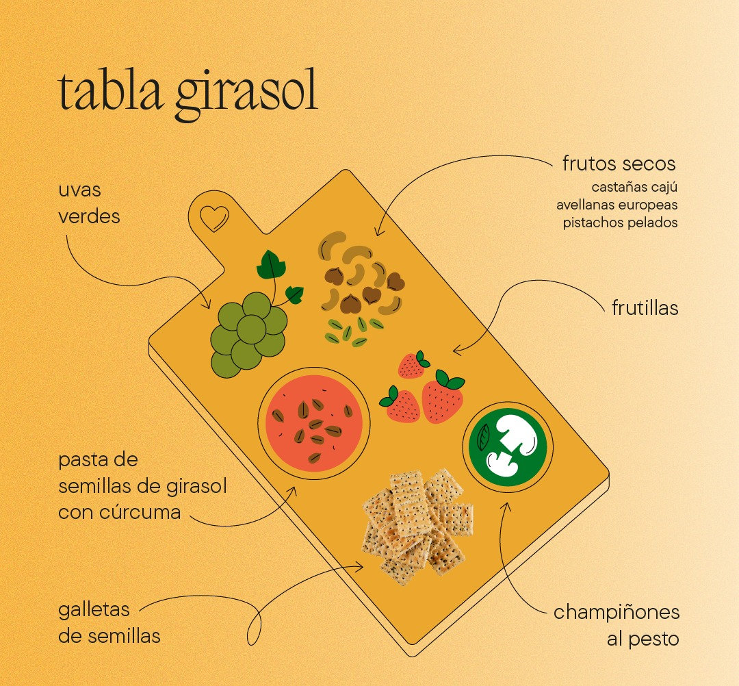 Tabla de picoteo vegano con pasta de semillas de girasol