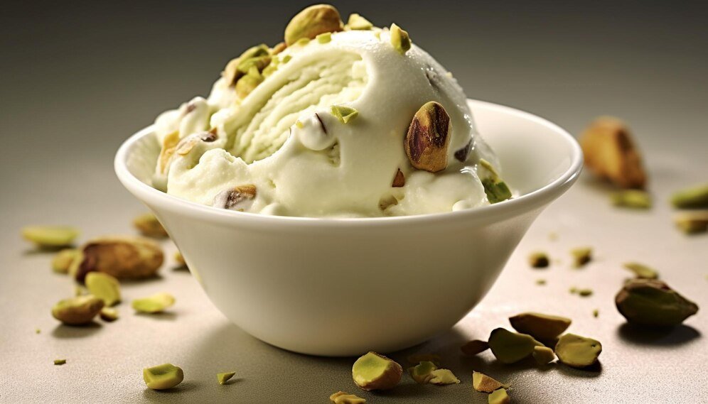 helado de platano con pistachos